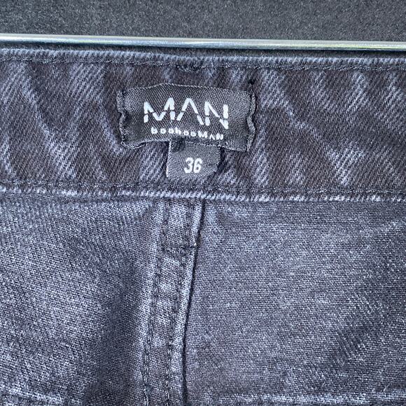 Boohoo Man Mens Jeans Black Button Fly Destroyed Bikercore 100% Cotton 36x33 - Picture 8 of 15